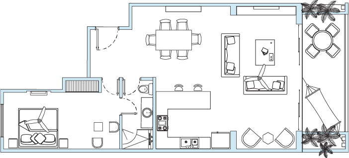 One Bedroom Suite Lagoon View - Floor Plan - KASA Hotel Riviera Maya