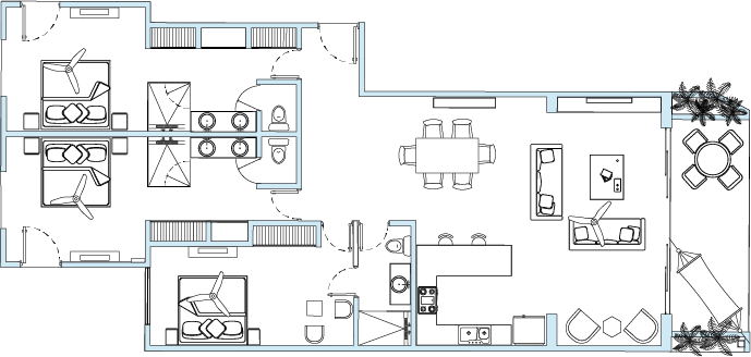 Three Bedroom Suite Garden View - Floor Plan - KASA Hotel Riviera Maya