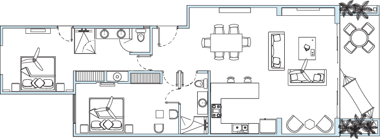 Two Bedroom Suite Garden View - Floor Plan - KASA Hotel Riviera Maya